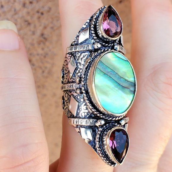 New Abalone Shell & Amethyst 925 Silver Ring. - Picture 5 of 12